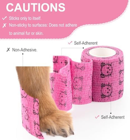 Vet Wrap Cohesive Bandages, Self-Adhesive Bandage Wrap, Breathable Non-Woven Self Adherent Tape for Pet Dog Leg Paw Wound, Horse, Cat, First Aid & Ankle Sprain, 2 Inch, 6 Rolls