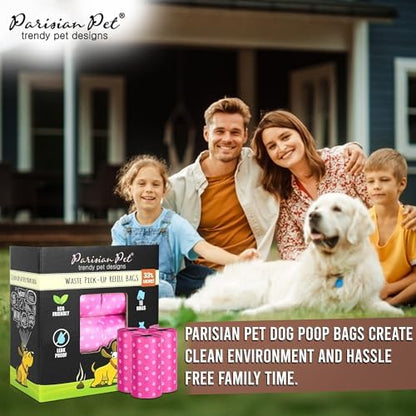 Parisian Pet Ecofriendly Dog Poop Bags Rolls - 320 Count Unscented Poop Bags For Dogs - Leakproof, Extra Thick, 16 Dog Waste Bags Refill Rolls - Polka Dot Pink Doggie Poop Bags - Fits All Dispenser