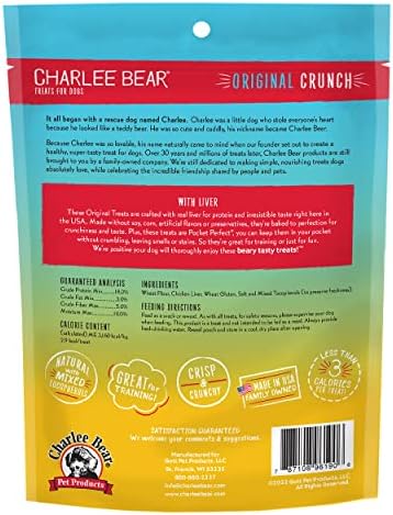 Charlee Bear Original Crunch Dog Treats, Chicken Liver, 16 Ounce Resealable Bag, Low Calorie Training Treats for Dogs, Limited Ingredient, Healthy, Crunchy Dog Snacks, Made in USA (Pack of 2)