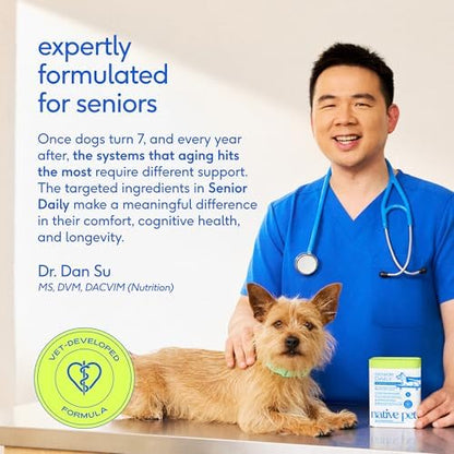 Native Pet Senior Daily Dog Vitamins & Supplements – 12-in-1 Dog Multivitamin Powder for Senior Dogs – Supports Mobility, Cognition, Digestion, Immune Health & More – 120 Scoops