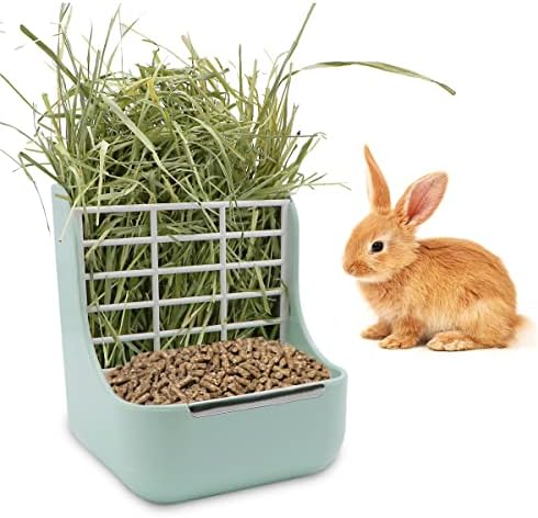 Litewoo Rabbit Hay Feeder 2 in 1 Automatic Guinea Pig Food Bowl, Green