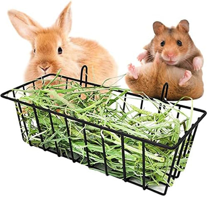 Hay Feeder for Rabbit, Guinea Pig, Bunny, Chinchilla, Heavy-Duty Metal Frame Hay Feeder, Small Animal Basket with Hook Metal Grass Holder Black