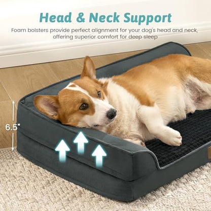 COZY KISS Orthopedic Dog Bed for Medium Small Size Dogs, L Shaped 30x20 in