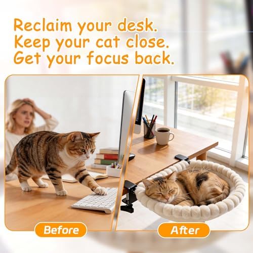 Cat Desk Bed - Beige Double Clamp Foldable Perch Holds 40 lbs