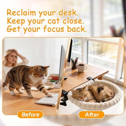 Cat Desk Bed - Beige Double Clamp Foldable Perch Holds 40 lbs