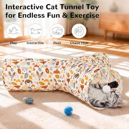 Tempcore Cat Tunnel, 3-Way Collapsible Toy, Large Size Beige Deer