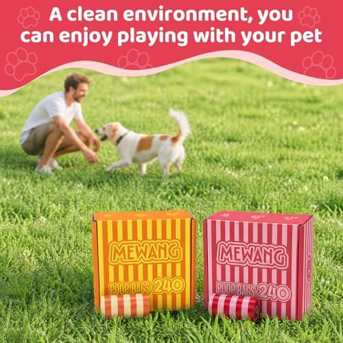 MEWANG Poop Bags for Dogs,Leak-Proof & Durable Pet Waste Bags, 9"x13", Strawberry Scented, Suit for Large, Medium, and Small Dogs, Cats, and Other Pets, 240 Count (pink)