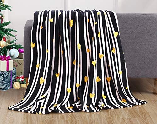 Elegant Comfort Velvet Touch Ultra Plush Christmas Holiday Printed Fleece Throw/Blanket-50 x 60inch, (Golden Heart)