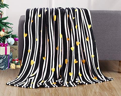 Elegant Comfort Velvet Touch Ultra Plush Christmas Holiday Printed Fleece Throw/Blanket-50 x 60inch, (Golden Heart)