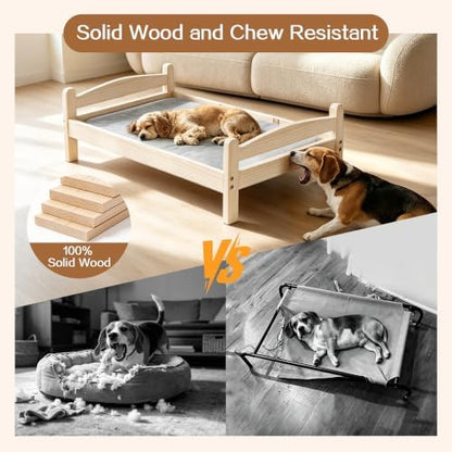 Elevated Dog Bed with Mat for Medium Dogs,Solid Wood,Spine-Friendly Design