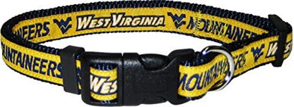 Pets First Collegiate PET Collar NEW VERSION West Virginia Mountaineers Dog Collar, Size Small. Best Sports Team Color for Dogs & Cats. A Shiny & Colorful Dog & Cat Collar Licensed by The NCAA