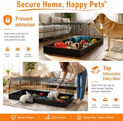 Guinea Pig Cages DIY Small Animal Playpen with Waterproof Liner, Expandable Cage for Guinea Pigs, Metal Wire Yard Fence Rabbit Cage