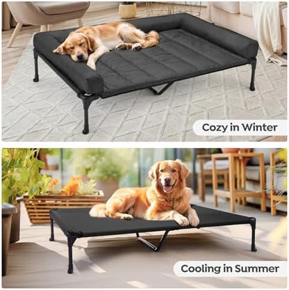 Veehoo Outdoor Elevated Dog Bed with Waterproof Bolster Cushion, Cooling