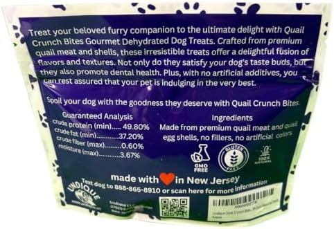 Undique Quail Crunch Bites: Gourmet Dehydrated Dog Treats with Quail Meat & Shells | Premium Healthy Dog Treats for Training | Organic Ingredients for a Happy Palate