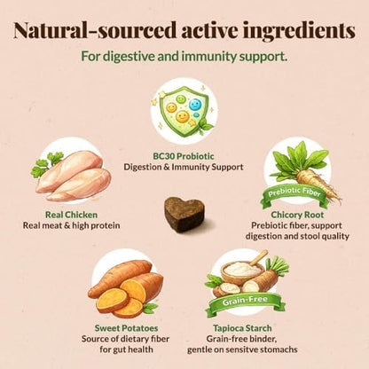 Get Naked Biteables Daily Soft Dog Treats for Digestive Health, Made with Real Chicken and Rice Flour for Easy Digestion, Functional Soft Chews for Dogs, Grain-Free, 6oz