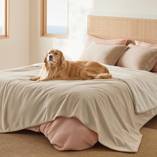 Bedsure Waterproof Blanket for Bed Soft Sherpa Fleece Throw,Queen 90x86