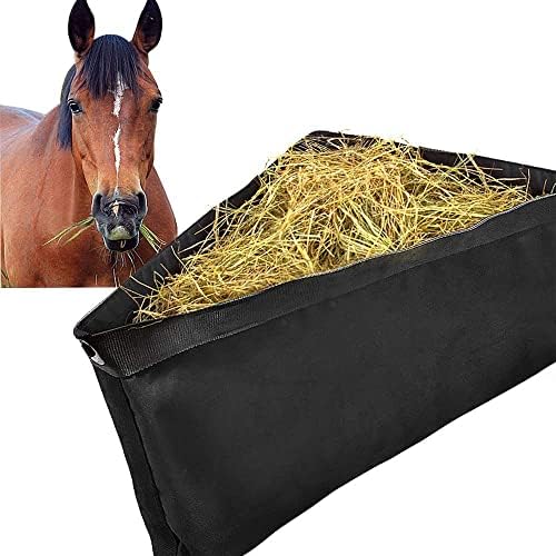 Deep Corner Hay Feeder Bag with Mesh Bottom & Snaps for Horses, Black