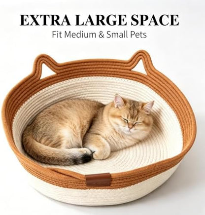 Large Instinct Basket, Stimulicat Handwoven cat Basket Rope Cotton Eliminates Bed Rejection Round Pet Basket, Boho Catbed for Cats Handwoven