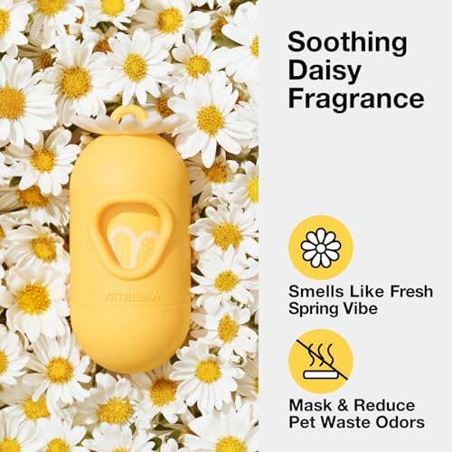 VETRESKA Dog Poop Bag Dispenser with Daisy Scented Waste Bags, 105 Counts