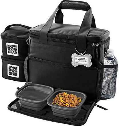Mobile Dog Gear, Week Away Dog Travel Bag for Small Dogs, Includes Lined Food Carriers and 2 Collapsible Dog Bowl, Black, Meets Airline Requirements