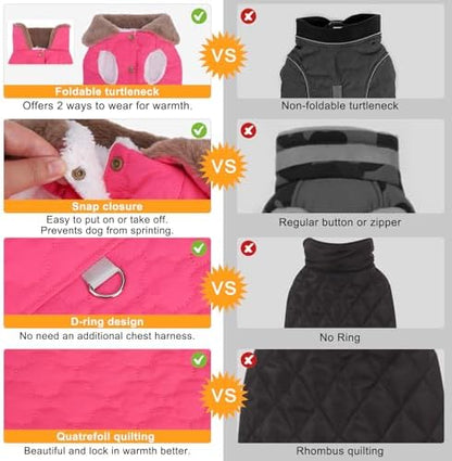 BEAUTYZOO Warm Dog Puffer Jacket Vest, Dog Winter Coat with Harness, Rose L