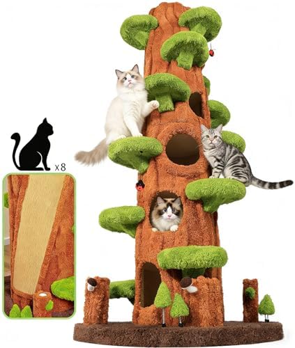 88.6" Extra Large Solid Wood Cat Tree Tower – Multi-Level Indoor Cat Condo with Scratching Posts, Tall Climbing Activity Center for Large Cats