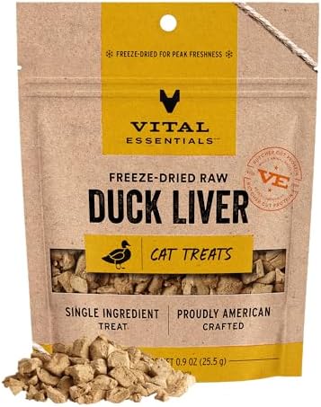 Vital Essentials Freeze Dried Cat Treats, Duck Liver, 0.9 oz Bag