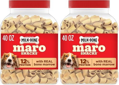 Milk-Bone MaroSnacks Peanut Butter Flavor (Artificially Flavored) Dog Treats with Real Bone Marrow, 40 Oz. Canister (Pack of 2)