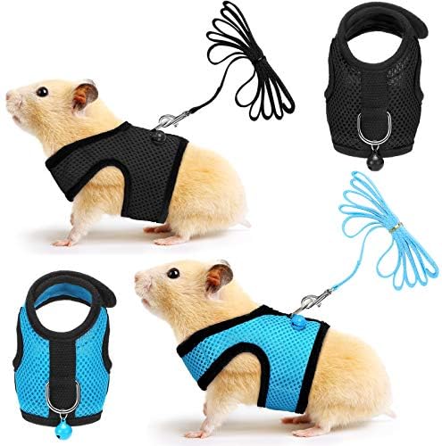 Satinior 2 Sets Guinea Pig Harness and Leash Kit, Blue, Black, S