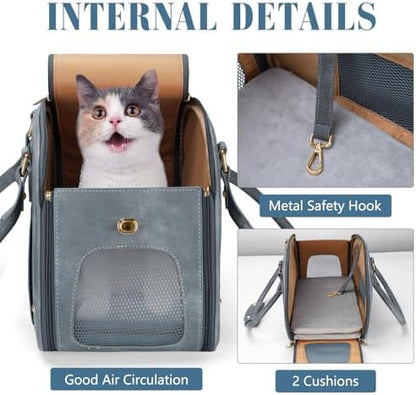 Dog Carrier Purse, Pet Bag Bling Waterproof Premium Leather Pet Travel Portable Bag for Cat and Small Dog Home & Outdoor Small Grey
