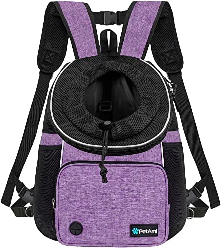 PetAmi Adjustable Cat & Dog Chest Carrier Backpack, Ventilated for Hiking & Camping, Max 10 lbs, Purple
