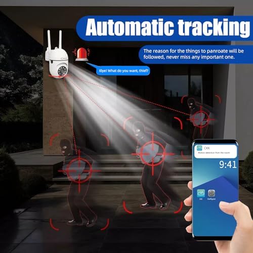 CKK 1080P Security Camera Outdoor Corded Power, 2 Pcs 2MP PTZ WiFi Home Camera (2.4G/5G Dual-Band), 360° Pan/Tilt, Color Night Vision, Motion Alerts, 2-Way Audio, Compatible with Alexa