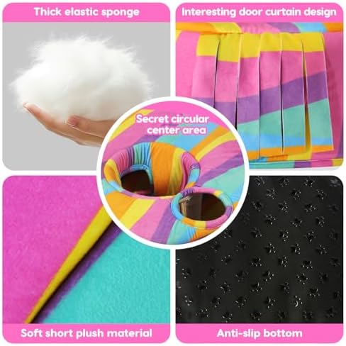 Guinea Pig Hideout & Tunnels Guinea Pig Toys Cozy Guinea Pig House with Door Curtain Soft Guinea Pig Bed for Small Pet/Hamster/Sugar Glider/Chinchilla Playing and Resting (Rainbow)