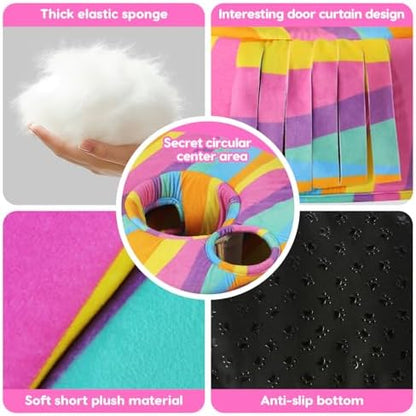 Guinea Pig Hideout & Tunnels Guinea Pig Toys Cozy Guinea Pig House with Door Curtain Soft Guinea Pig Bed for Small Pet/Hamster/Sugar Glider/Chinchilla Playing and Resting (Rainbow)