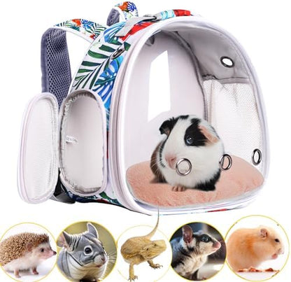 Hamster Backpack Carrier,Bearded Dragon Carrier Backpack for Kids with Clear Bubble Window,Small Animal Travel Backpack for Guinea pig Hedgehog Rat,Sugar Glider Airline Approved (Multicolor, Backpack)