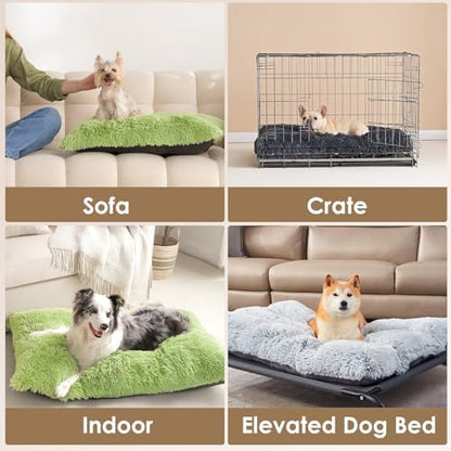 EHEYCIGA Fluffy Dog Crate Bed for Small Dogs, Plush Crate Pad, Green