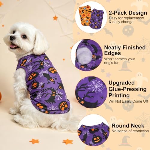 BINGPET 2PCS Dog Halloween Costume, Soft Cotton Puppy Shirt, Bat & Pumpkin