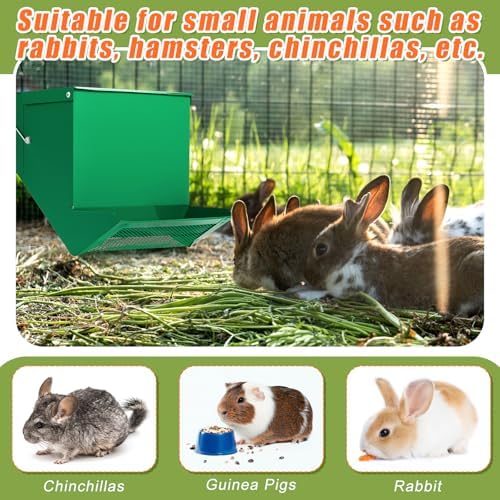 Maxcheck 2 Pcs Rabbit Feeder for Cages, 7.7 Inches, Mesh Bottom, Green