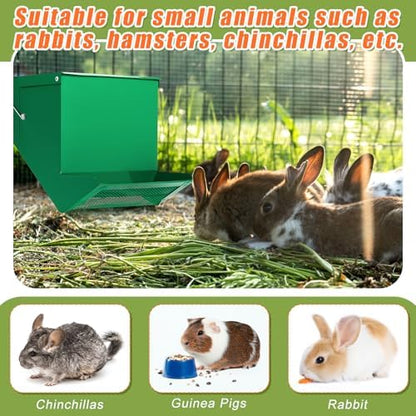Maxcheck 2 Pcs Rabbit Feeder for Cages, 7.7 Inches, Mesh Bottom, Green