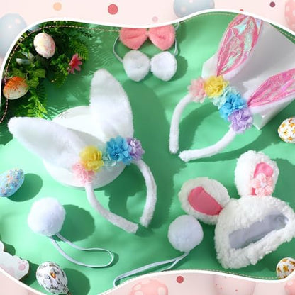 Weewooday 3 Set Dog Bunny Ears Easter Costume, Dog Headband Cat Rabbit Ear Hat Cute Pet Bow Collar Puppy Tail for Pet Easter Party Costume Accessories Supplies(Flower)