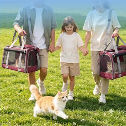 Pet Carrier for Medium-Small Cats, Collapsible Cat Carrier and Soft-Sided Pet Carrier for Medium Big Cats and Puppy Up to 17lbs, 2-Way Entry with Privacy Cover, Travel Bag L18.9”X11.42”X11.42”