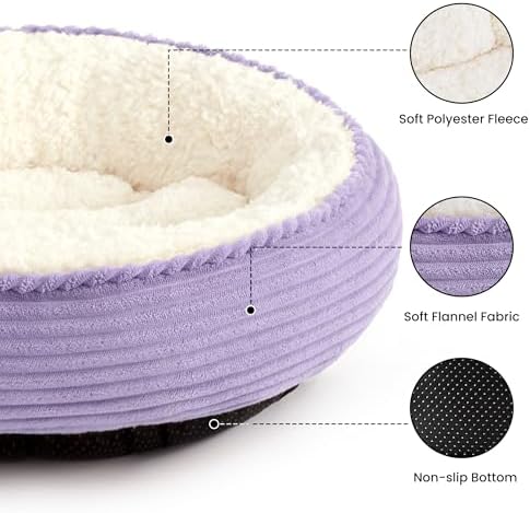 Love's cabin Round Donut Cat and Dog Cushion Bed, 24in Pet Bed for Small or Medium Dogs, Anti-Slip & Water-Resistant Bottom, Soft Durable Fabric Pet Beds, Washable Calming Cat Bed Violet