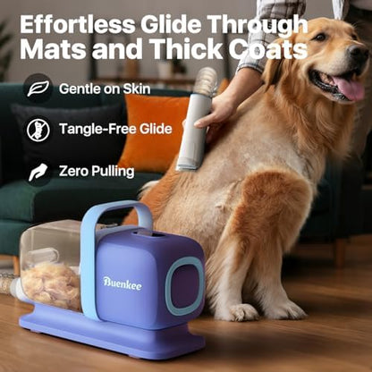 Buenkee Dog Grooming Vacuum Kit, 15000Pa Clipper, Shedding Brush, 2L, Blue