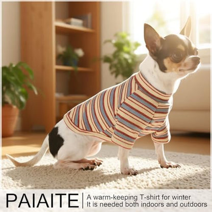Paiaite Stylish Striped Block Dog Shirt Breathable Clothes Beige&Blue 2XL