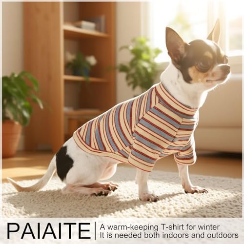 Paiaite Stylish Striped Block Dog Shirt Breathable Clothes Beige&Blue XL