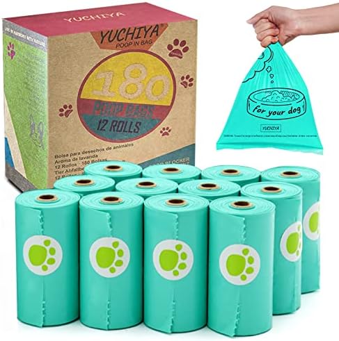 180 Dog Poop Bags Lavender Scented –Leak Proof, Easy Tear, 9"x13" Standard Size – Durable for Large/Small Dogs, Fits Most Dispensers (12 Rolls, Crystal Blue)