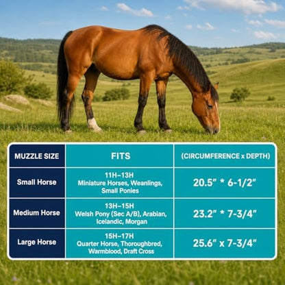 Durable Ventilated Grazing Muzzle with Attached Breakaway Halter - Lightweight Horse Muzzle, Supports Natural Grazing, Restricts Food Intake, Padded Noseband