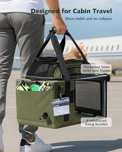 Pecute Top Expandable Airline Approved Pet Carrier for Cats, Olive Green