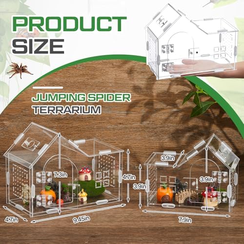 Teenyyou 9.45 x 7.3 x 4.7 Inches Extra Large Jumping Spider Enclosure Acrylic Tarantula Enclosure Reptile Habitat with Handle and Magnetic Door for Reptiles, Amphibians and Spiders