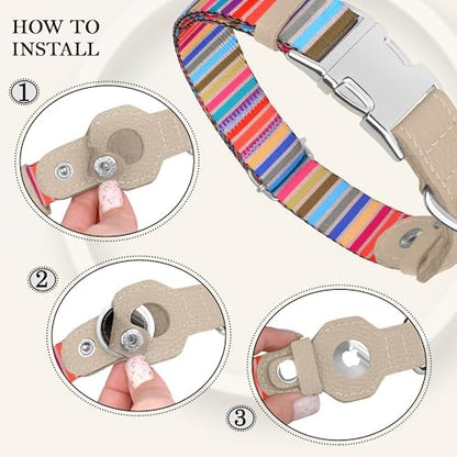 AirTag Dog Collar for Small Medium Large Breed - Adjustable Cute Pattern Dog Collar with Airtag Holder - Soft Leather Tracker GPS Apple Air Tag Pet Collars (X-Large, 20"-25" Neck Fit, Serape)